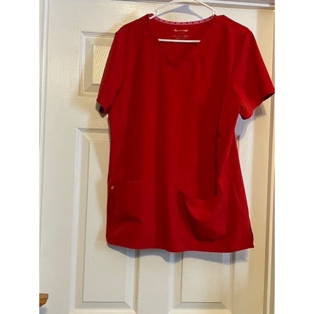 Women's Scrub top size XL, Solid Red Scrup Top, Heart & Soul, XL Scrubs